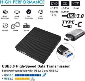 External CD Drive, LUOM USB 3.0 Portable CD/DVD Drive Slim DVD/CD ROM Rewriter Burner Compatible with Laptop Desktop PC Windows Linux Os Apple Mac-Black
