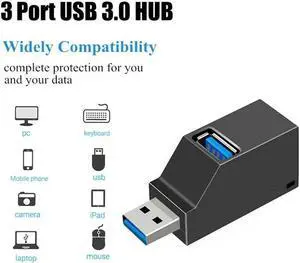 High Speed USB 3.0 USB Splitter Adapter 3 Port Mini Portable Fast High Speed Splitter Box Adapter Expansion for PC Notebook Computer high-Speed U Disk Reader