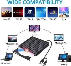 Diamond Pattern External DVD/CD Reader and DVD/CD Burner for Apple-MacBook Air/Pro/iMac/Mini/MacBook Pro/ASUS/ASUS/DELL Latitude Plug and Play