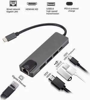 5 In 1 Uhd Type C Hub USB3.0 Hdmi Vga Pd Adapter Docking Station Aluminum Alloy Ultra Hd 4k Output Extensive Compatibility