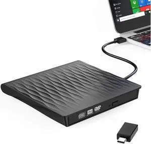 External DVD Drive for Laptop, Portable High-Speed USB-C&USB 3.0 CD Burner/DVD Reader Writer for PC Desktops, Compatible with Windows/Mac OSX/Linux (SLS01), Black