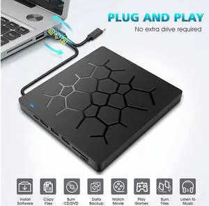2022 New External DVD Drive USB 3.0/Type-C Portable Pop-up CD/DVD+/-RW Burner Player USB C Superdrive CD ROM with 4 USB Ports and 2 SD Card Slots for Laptop Mac MacBook Pro Air PC