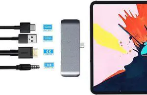 USB C Hub 4-in-1 Combo Hub Adapter - 1 USB 3.0 Port, 3.5mm Headphone Jack, PD Charging and 4k HDMI - Compatible with iPad Pro 11"/12.9" 2018 MacBook Air, 2018 iPad Air, Space Grey