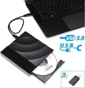 External CD Drive USB 3.0/Type-C Portable CD/DVD+/-RW Burner Player Writer with Touch Sensitive Button Compatible with Windows XP/7/8/10, MacOS, Linux for MacBook, Laptop, Desktop