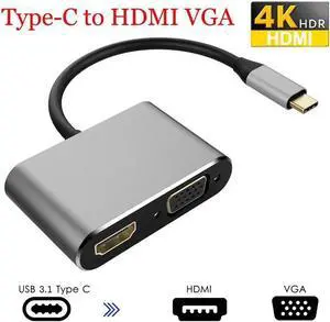 USB C to HDMI 4K VGA Adapter USB 3.1 Type C(Thunderbolt 3 Compatible) to VGA HDMI UHD Video Converter Adaptor for 2018 iPad Pro/MacBook Pro/Chromebook/Lenovo 900/Dell XPS/Samsung Galaxy