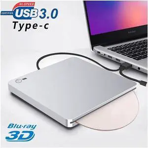 External Blu-Ray Burner Player Drive with One Touch Pop up USB3.0/Type-C Dual Port DVD Burner CD DVD Rewriter Burner Writer Support WindowsXP/7/8/10 MacOS Linux for MacBook, Laptop