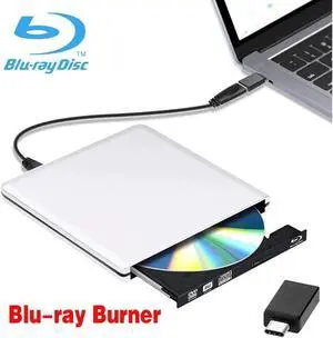 Aluminum External Blu-Ray Burner Drive USB 3.0/Type-C Portable CD/DVD+/-RW Burner Player Writer Compatible with Windows XP/7/8/10, MacOS, Linux for MacBook, Laptop, Desktop , Silver