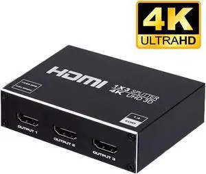 HDMI Splitter 1 in 3 Out1x3 Hdmi Splitter Display Multiple Duplicate/Mirror Screen,Powered AC Adapter Included,Supports Ultra HD 1080P 4K/2K and 3D,for TV,Monitors,Computer,DVD,Projector