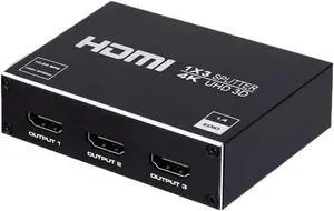 1x3 HDMI Splitter 1 in 3 Out HDMI Splitter Audio Video Distributor Box Support 3D & 4K x 2K Compatible for HDTV, STB, DVD, PS3, Projector Etc