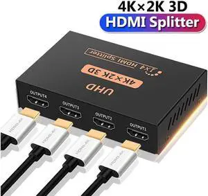 HDMI Splitter 1 in 4 Out, 1x4 HDMI Splitter Support 4K@30Hz Full HD 1080P & 3D, Compatible with Xbox PS3/4 Roku Blu-Ray Player HDMI Splitter 1 in 4 Out, 1x4 HDMI Splitter Support 4K@30Hz Full HD 1080P & 3D, Compatible with Xbox PS3/4 Roku Blu-Ray Player