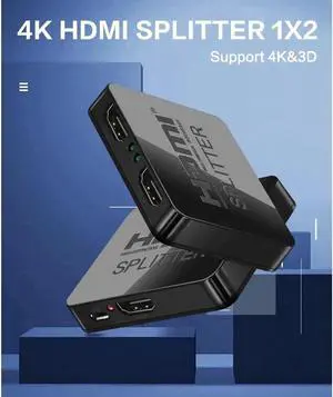 Hdmi Splitter 1 in 2 Out Powered Full Ultra HD 1080P V1.4 HDMI Display,Support 4K/2K and 3D Resolutions 1 Input to 2 Outputs