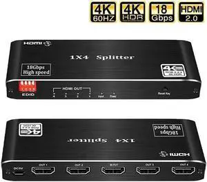 4K@60Hz HDMI Splitter, HDMI 2.0 HDCP 2.2 Splitter 1 in 4 Out Support EDID 4K 3D HDR10 for Xbox PS5/4 Roku Fire Stick HDTV Monitor 4K@60Hz HDMI Splitter, HDMI 2.0 HDCP 2.2 Splitter 1 in 4 Out Support EDID 4K 3D HDR10 for Xbox PS5/4 Roku Fire Stick HDTV Monitor