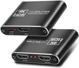 1x2 HDMI Splitter 1 in 2 Out HDMI Splitter Audio Video Distributor Box Support 3D & 4K x 2K@60Hz Compatible for HDTV, STB, DVD, PS3, Projector Etc