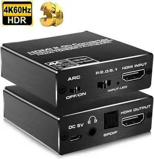 Aluminum Shell HDMI Audio Extractor Splitter 4K@60Hz hdmi to hdmi SPDIF 3.5mm Audio Adapter Converter Output Support 18Gbps, HDCP 2.2 1080P@120Hz 1080P@144Hz 3D Compatable for PS4 Fire