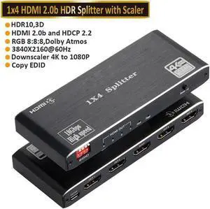 4K 60Hz HDMI Splitter 1x4 1080P 120Hz HDMI 2.0 Splitter Converter 1 in 4 Out HDCP 2.2 UHD HLG HDR 3840x2160P for TV PS5 Xbox Game