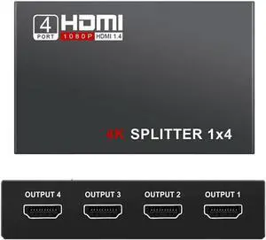 HDMI Splitter 1 in 4 out Full Ultra HD 1080P 4K/2K 1X4 Port Box Hub with US Adapter v1.4 Powered Certified for 3D Support