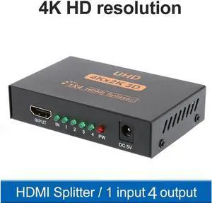 HDMI Splitter 1in4 Out 4K-1x4 HDMI Display Duplicate/Mirror - Powered Splitter Full HD 1080P 4K @ 30Hz (One Input To Two Outputs) - USB Cable Included - 1 Source to 4 Identical Displays