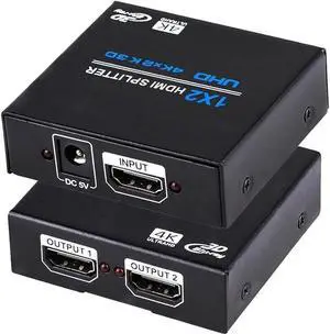 HDMI Splitter 1 in 2 Out 1x2 Hdmi Splitter Display Multiple Duplicate/Mirror Screen,Powered AC Adapter Included,Supports Ultra HD1080P 4K/2K and 3D,for TV,Monitors,Computer,DVD,Projector