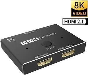 HD Switcher 8K@60Hz 4K@120Hz HDMI-Compatible 2.1 Switch 2x1 Adapter 2 sources to 1 display Converter for PS4/PS5 Xiaomi TV Box HDTV Splitter HD Switcher 8K@60Hz 4K@120Hz HDMI-Compatible 2.1 Switch 2x1 Adapter 2 sources to 1 display Converter for PS4/PS5 Xiaomi TV Box HDTV Splitter