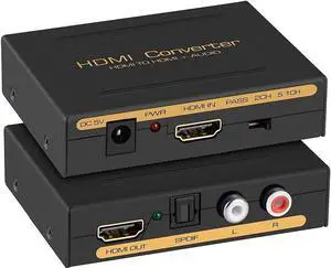 HDMI Audio Extractor 4K Tiancai HDMI to HDMI + RCA R/L or Optical SPDIF Converter Compatible with Chromecast Fire Stick Blu-Ray Player PS4 Speaker Amplifier Soundbar Headphone Support 3D