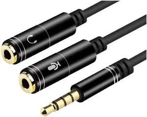 (2-PACK)3.5mmAudio Stereo Y Splitter Cable 3.5mm Male to 2Port 3.5mm Female for Earphone and Headset Splitter Adapter Compatible with iPhone Samsung Smartphones Tablets MP3 player-Black