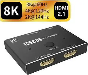 Ultra HD 8K Switcher HDMI 2.1 Ultra HD High Speed 48Gbps Directional Switch Only 2in1out 8K@60Hz 4K@120Hz 2 sources to 1 display Splitter Converter Adapter for PS4/PS5 Xiaomi TV Box HDTV