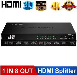 1x8 8 Ports HDMI Powered Splitter for Full HD 4Kx2K 1080P ; 3D Support (One Input To Eight Outputs)