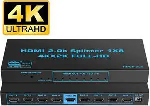 8K HDMI Splitter 1 in 8 Out, 1×8 HDMI Splitter Support 4Kx2K, 1080P, 3D, HDR, DTS/Doby-TrueHD for Xbox PS5/4 Roku Blu-Ray Player Apple TV