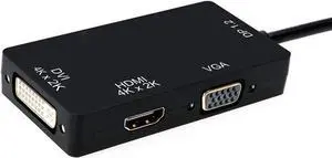 Mini DisplayPort to HDMI DVI VGA Adapter 4K Mini DP Converter Thunderbolt Compatible 3 in 1 for Mac 2015 MacBook Pro Air iMac Surface Pro3 Pro4 Google Chromebook PC Projector (4K,Black)