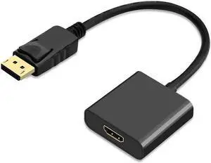 DisplayPort to HDMI Adapter (DP to HDMI Adapter) Gold-Plated Supporting 1080P for Laptop to Monitor HDTV Projector - Black