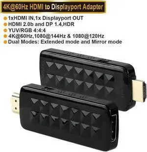 HDMI to DisplayPort (DP) Adapter 4K@60Hz Gold Plated HDMI v2.0 to DP 1.4V Adapter (Male to Female), Uni-Directional HDMI to Display Port Adapter (OZHD2)