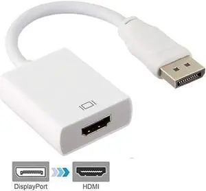 DisplayPort to HDMI Adapter - Black MALE to FEMALE DP to HDMI Converter for DisplayPort Enabled Desktops and Laptops to Connect to HDMI Displays, White