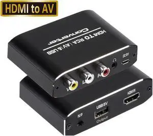 HDMI-Compatible to RCA AV/CVBS Composite Video AV Converter Adapter HDMI2AV with 3.5mm Aux Audio for TV VHS VCR DVD