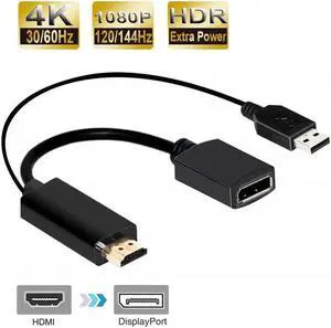 4K@60Hz HDMI to DisplayPort Adapter with USB Power, 4K 24K Gold Plated HDMI Male to Displayport DP Female ConverterUni-Directional Display Port to HDMI Converter Compatible for &More