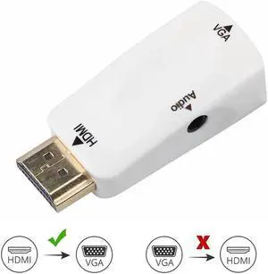 HDMI TO VGA 1080P HDMI Male to VGA Female Video Converter Adapter with 3.5mm Audio Port for PC,Laptop,DVD,Projector HDTV Xbox STB Chromebook, Android TV Box and Other HDMI Devices-White