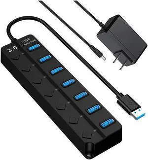 USB Hub 3.0 Splitter, 7-Port USB Hubs, Multiple Ports Expansion, Individual On/Off Switch LED Indicator, Slim Portable Data Expander for Laptop, Keyboard, Mouse, Adapter