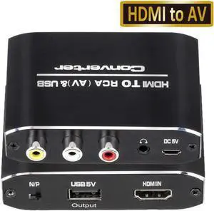 HDMI to AV CVBS Converter 1080P Mini HDMI to RCA Composite Video Audio Converter Adapter Box with 3.5mm Aux Audio Support PAL/NTSC for HDTV PS4