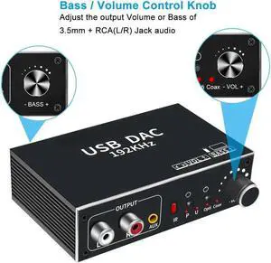 Digital to Analog Converter DAC Supports Volume Control,Optical to RCA Converter, Digital Coaxial SPDIF Toslink USB to Analog Stereo LR RCA 3.5mm Jack Audio Adapter for PS3 HD DVD PS4