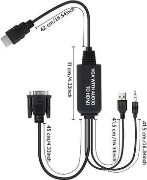 VGA to HDMI Cable 4Ft, VGA to HDMI Cable with Power and Audio Compatible for Computer, Desktop, Laptop, PC, Monitor, Projector, HDTV, Chromebook, Raspberry Pi, Roku, Xbox VGA to HDMI Cable 4Ft, VGA to HDMI Cable with Power and Audio Compatible for Computer, Desktop, Laptop, PC, Monitor, Projector, HDTV, Chromebook, Raspberry Pi, Roku, Xbox