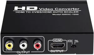 HDMI to HDMI with 3RCA Converter HDMI to AV Adapter HDMI to Older TV Adapter Compatible for Apple TV Xiaomi Mi Box Android TV Box Roku Fire Stick DVD Blu-ray Player ect Supports PAL/NTSC