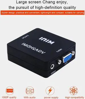 Mini VGA to 1080P HDMI adapter Converter VGA2HDMI Converter with Audio for HDTV for PC Laptop Display Computer Mac Projector, Xbox, HDTV, Raspberry Pi, and More (Black)