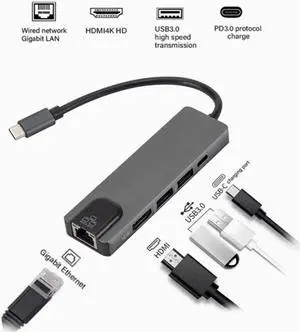 5 In 1 Uhd Type C Hub USB3.0 Hdmi Vga Pd Adapter Docking Station Aluminum Alloy Ultra Hd 4k Output Extensive Compatibility
