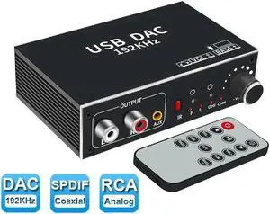 192kHz DAC Audio Converter with Volume Control Aluminum Digital Optical Coaxial Toslink USB to Analog Stereo Left/Right RCA 3.5mm Audio Adapter for PS3 HD DVD PS4