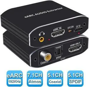 192KHz HDMI Audio Extractor, eARC HDMI to HDMI + Optical Toslink SPDIF + Coaxial + 3.5mm Audio Output, HDMI Audio Converter Adapter Support 1080P 3D Suit for Fire Stick, Xbox, Laptop