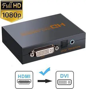 HDMI to DVI (DVI-D) Audio Extractor Converter with 3.5mm Optical SPDIF Toslink + L/R Stereo Audio Adapter for PS3/4/Xbox/Roku/DVD Player/Laptop/Sky HD Box/HDTV/STB