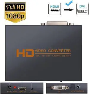 HDMI TO DVI Video Audio Converter Support 2.0CH 5.1CH Opitcal 3.5MM Jack Audio Output 1080P Digital to Analog Converter for PS3/4/Xbox/Roku/DVD Player/Laptop/Sky HD Box/HDTV/STB