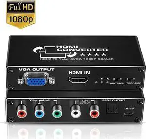HDMI to 1080P Component Video (YPbPr/RGB/ 5RCA) Scaler Converter Adapter + R / L + VGA + SPDIF Audio Output Support PS3, PS4, Blu-ray Player, DVD, Xbox, Notebook