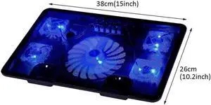 Laptop Cooling Pad Computer Quiet Cooler with 5 Quiet Fans and 2 USB Ports, Portable Cooling Stand with LED Light for 14-17 Inch Laptop (Blue)
