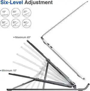 Laptop Stand for Desk 6-Angle Adjustable | Ergonomic Foldable Aluminum Laptop Holder | Anti-Slip Portable Computer Stand Laptop Riser for MacBook iPad Tablet Laptop 9-15.6 Inch | Black