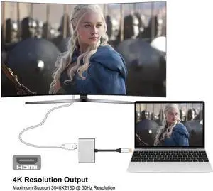 USB C to HDMI VGA Adapter, 2 in 1 Type C to HDMI 4Kx2K VGA 1080P Adapter(Thunderbolt 3 Compatible) for 2018/2017 MacBook Pro, Samsung Galaxy Note 9/8 S9/S8/S9/S9 Plus/S10/10 and more